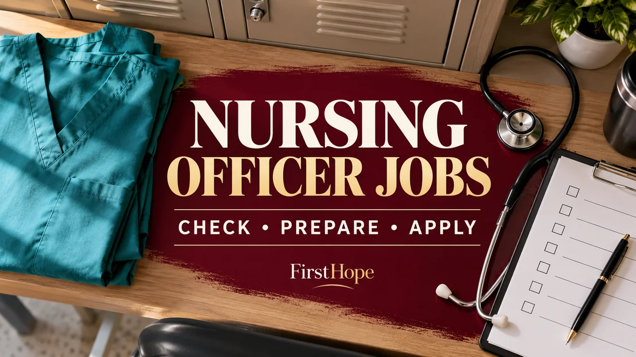 FirstHope Nursing Officer Vacancy: Eligibility and Application Checklist cover with a distinct creative study scene and large readable text.