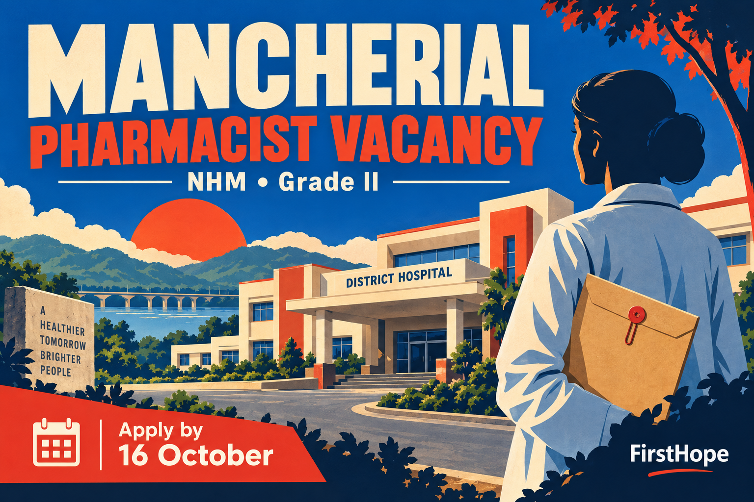 DM&HO, Mancherial mancherial pharmacist vacancy cover, with NHM • Grade II and application date text.