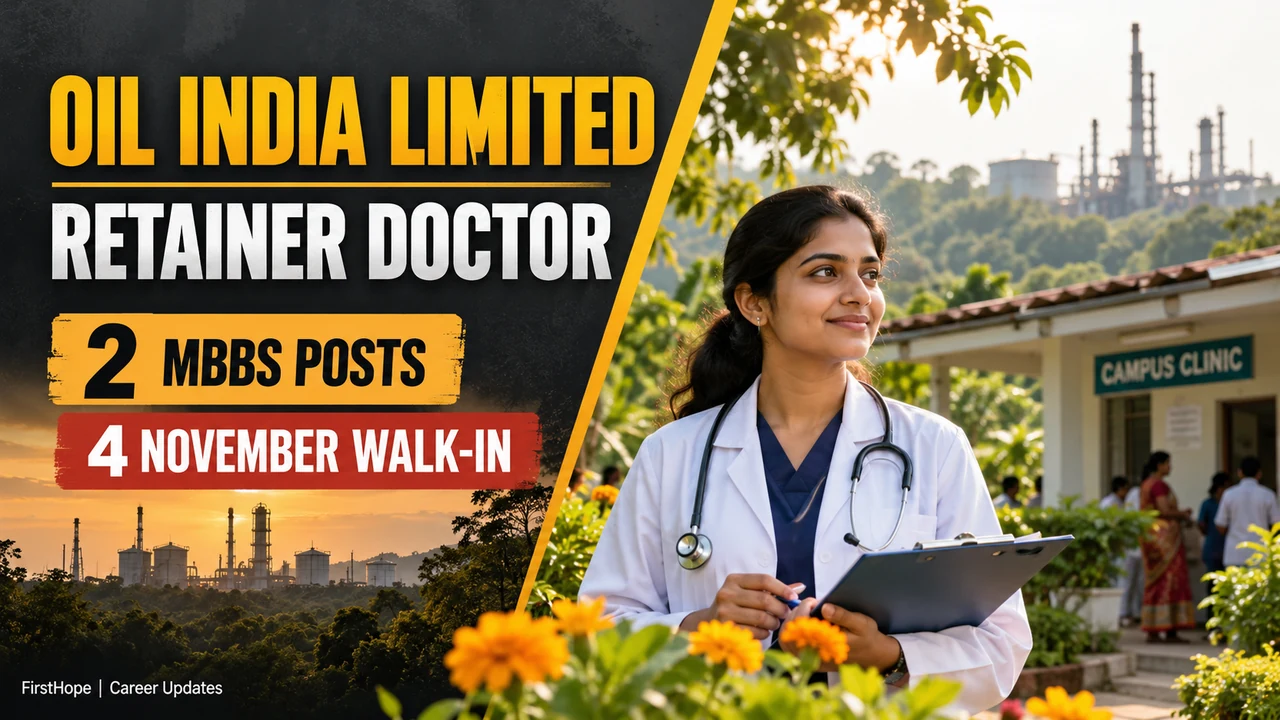 Oil India Retainer Doctor cover with a clinic doctor, two MBBS posts and 4 November walk-in.
