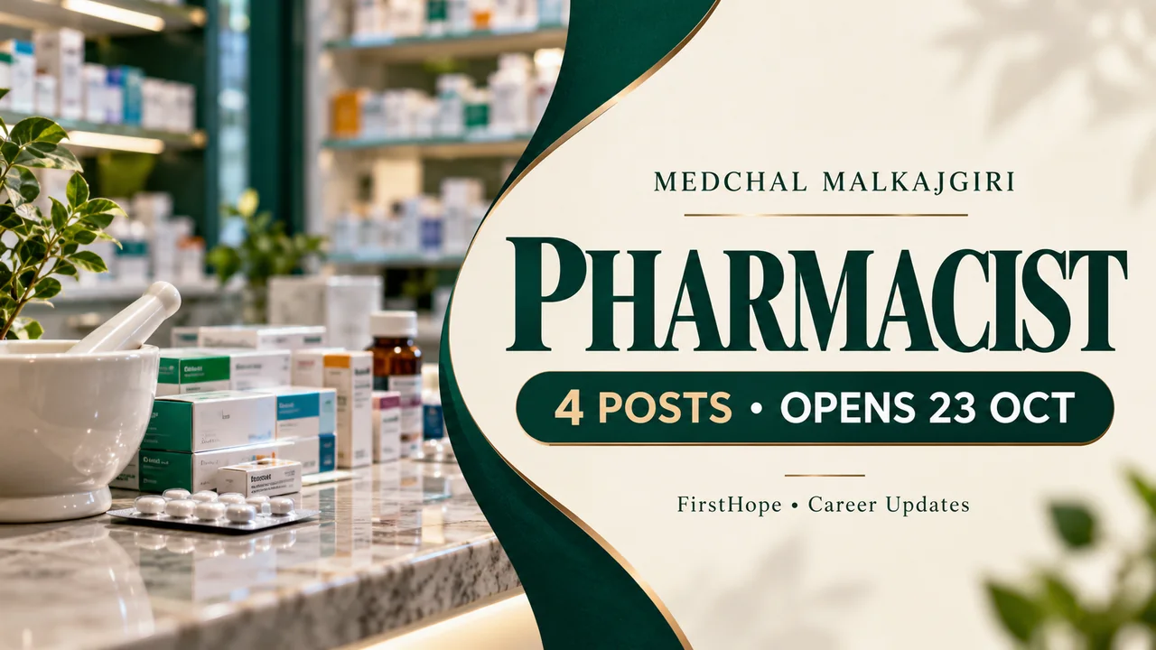 Medchal Pharmacist Recruitment 2026: 4 Posts, Opens 23 October — FirstHope career update