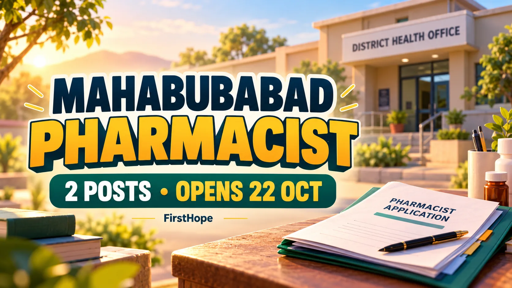 MAHABUBABAD PHARMACIST — 2 POSTS • OPENS 22 OCT. FirstHope career and exam update.