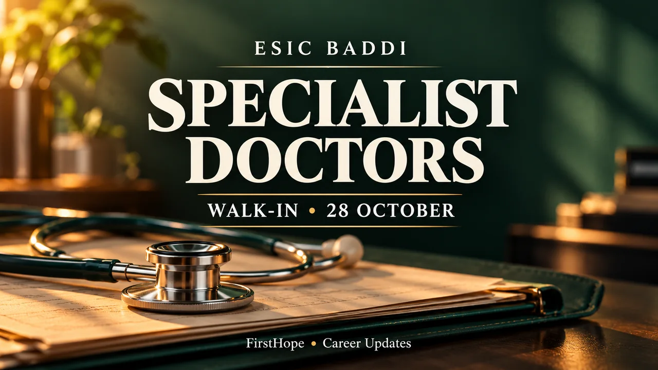 ESIC Baddi Specialist Recruitment 2026: 15 Posts, Walk-In on 28 October — FirstHope career update
