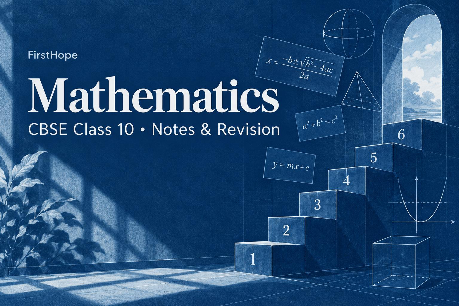 botanical cyanotype cover titled Mathematics, with CBSE Class 10 Notes & Revision and FirstHope branding.
