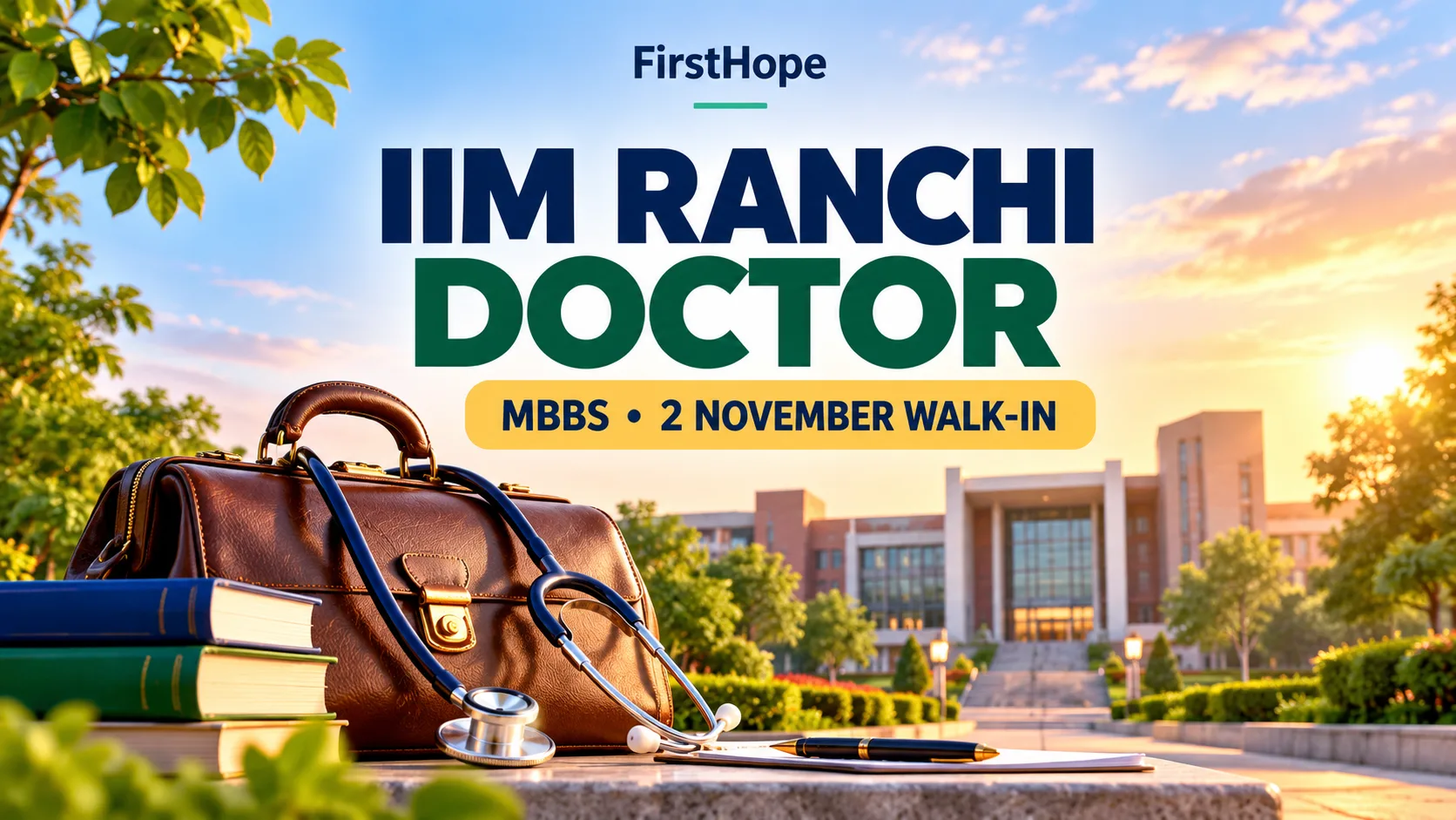 IIM RANCHI DOCTOR — MBBS • 2 NOVEMBER WALK-IN. FirstHope career and exam update.