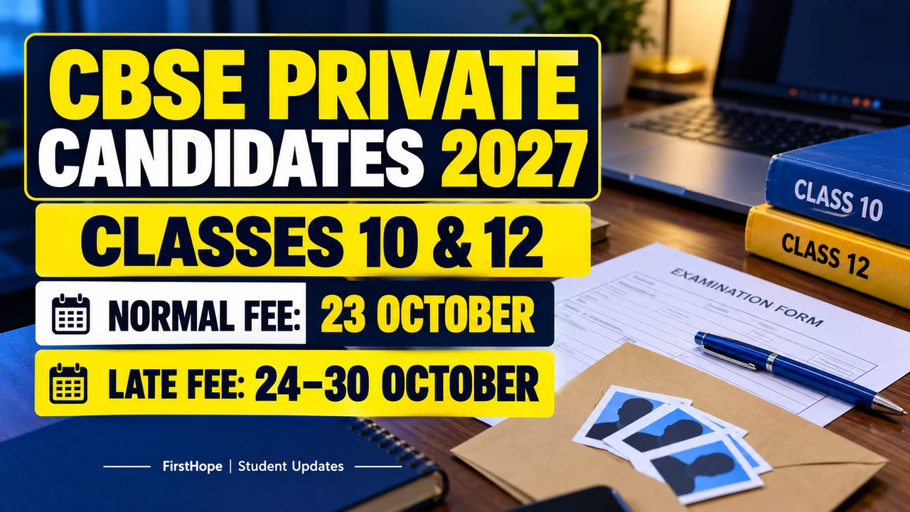 CBSE Private Candidates 2027 cover stating normal fee by 23 October and late-fee applications from 24–30 October.