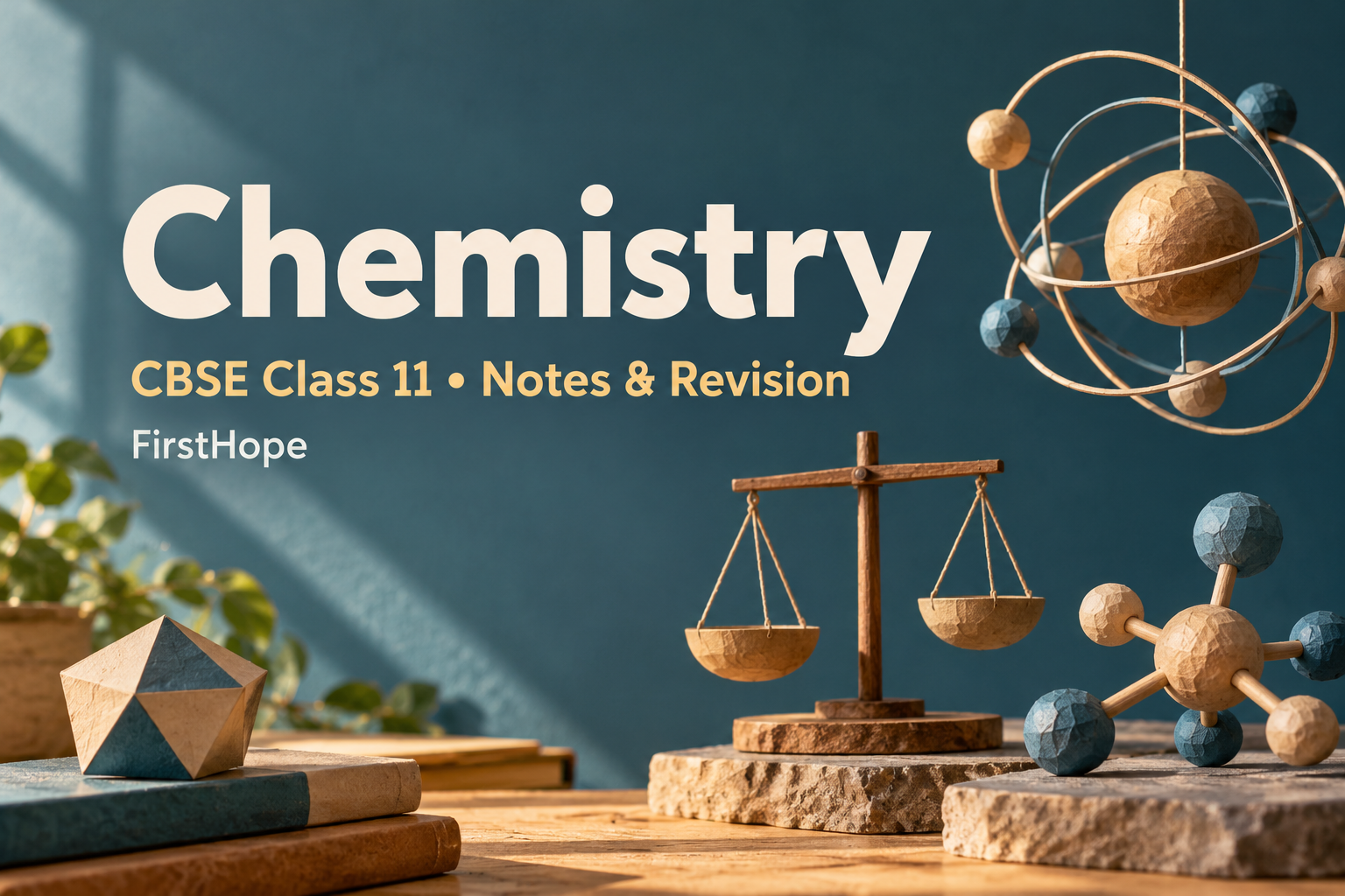 wood and woven paper cover titled Chemistry, with CBSE Class 11 Notes & Revision and FirstHope branding.
