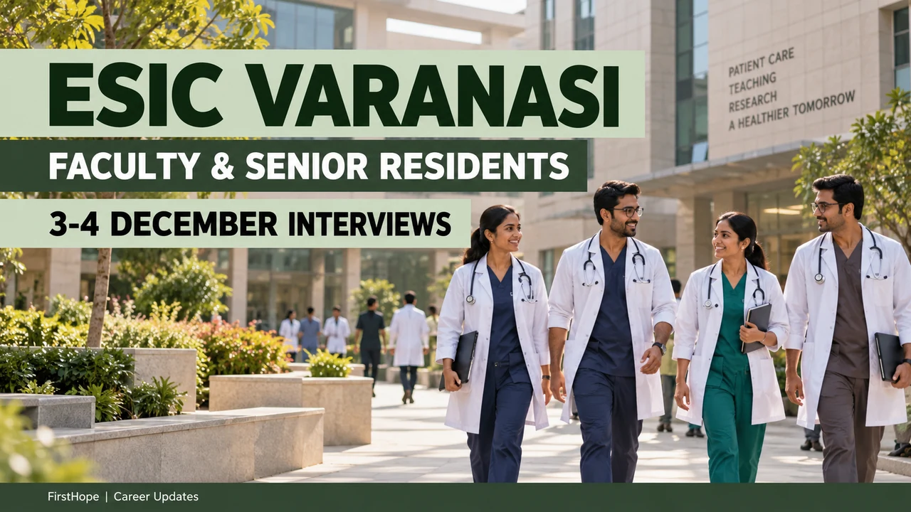 ESIC Varanasi faculty and Senior Resident cover showing doctors and 3–4 December interview dates.