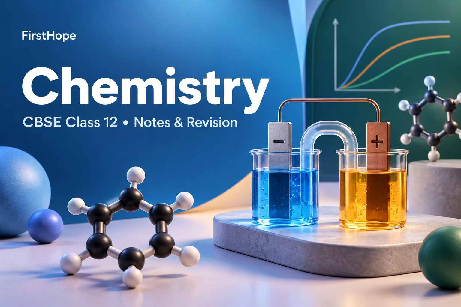 vivid 3D abstract cover titled Chemistry, with CBSE Class 12 Notes & Revision and FirstHope branding.