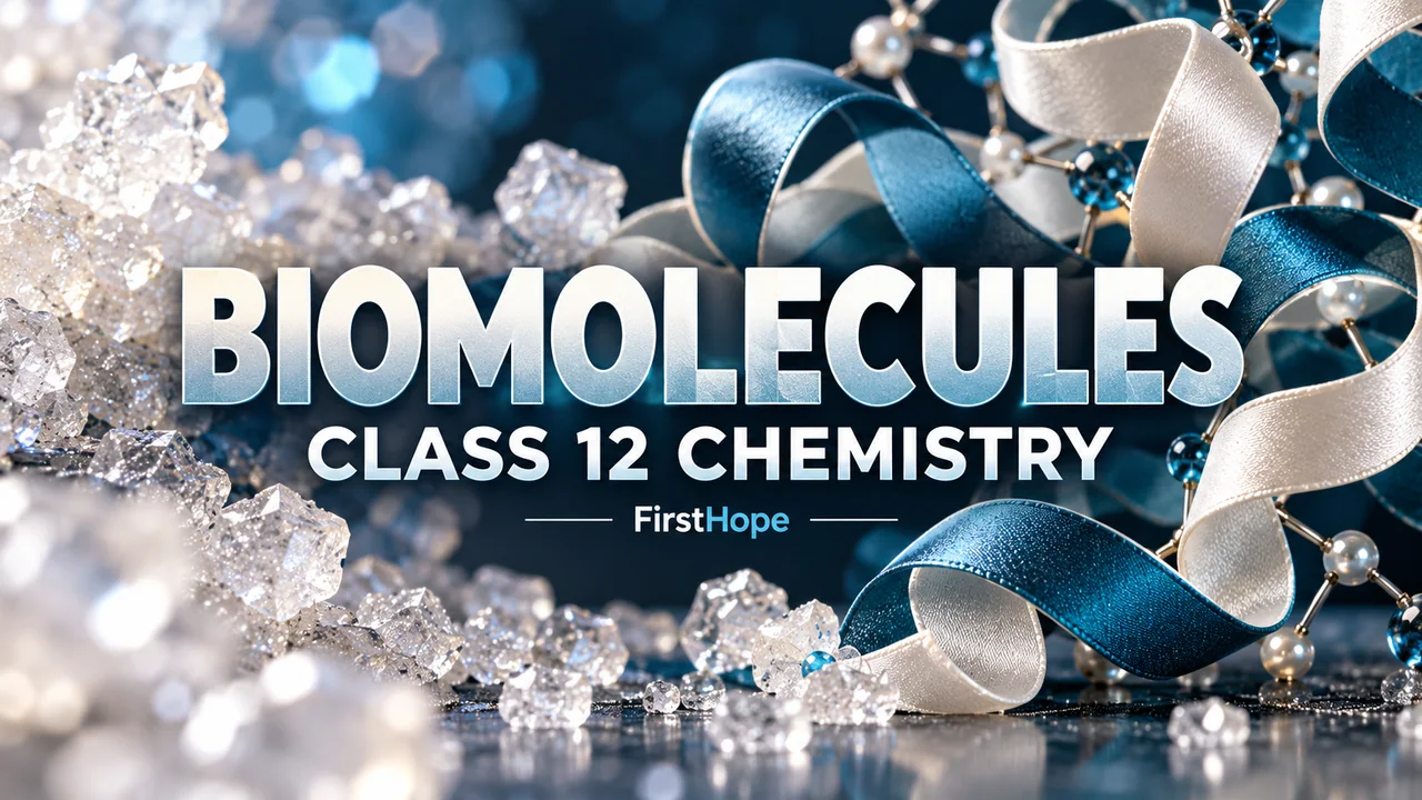 FirstHope Biomolecules Class 12 Chemistry Notes PDF: Quick Revision cover with a distinct creative study scene and large readable text.