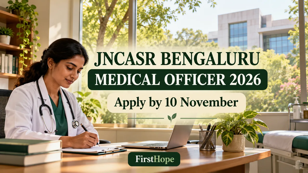 JNCASR Medical Officer 2026: 2 MBBS Posts, Apply by 10 November — FirstHope student update