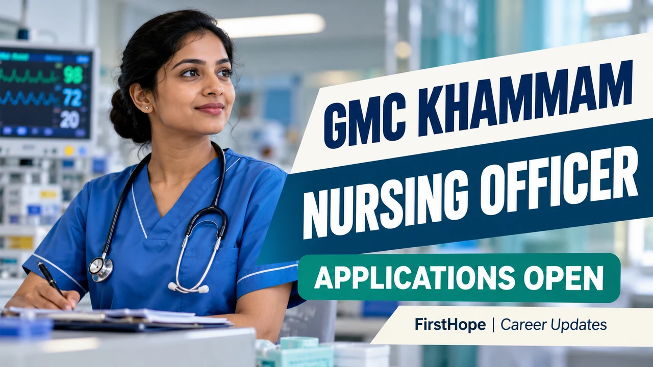 GMC Khammam Nursing Officer applications-open cover showing a nurse at an ICU nursing station.