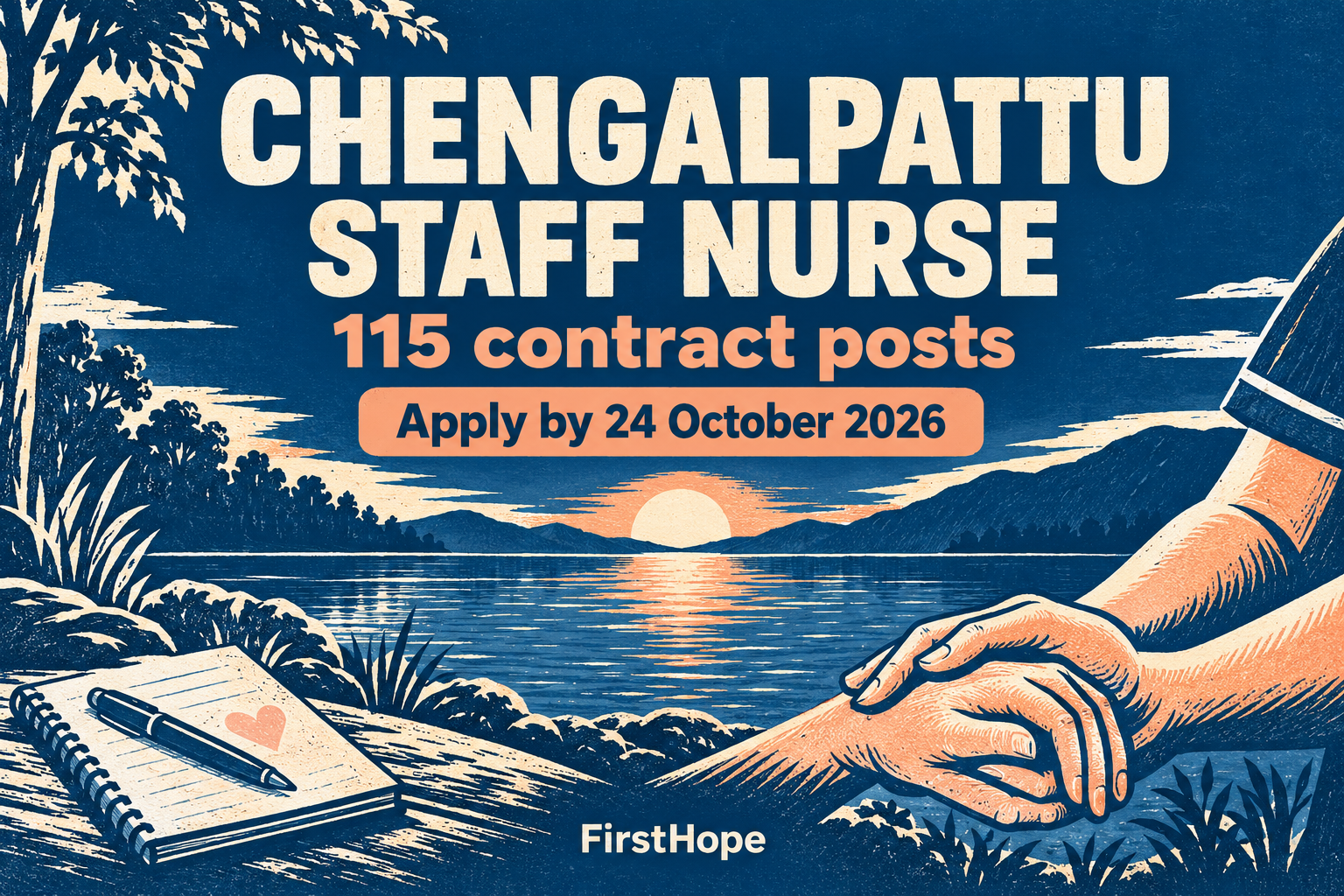 FirstHope healthcare career cover for Chengalpattu Staff Nurse Jobs 2026: 115 Posts, Apply Offline, showing the employer, job role and application or walk-in date in readable text.