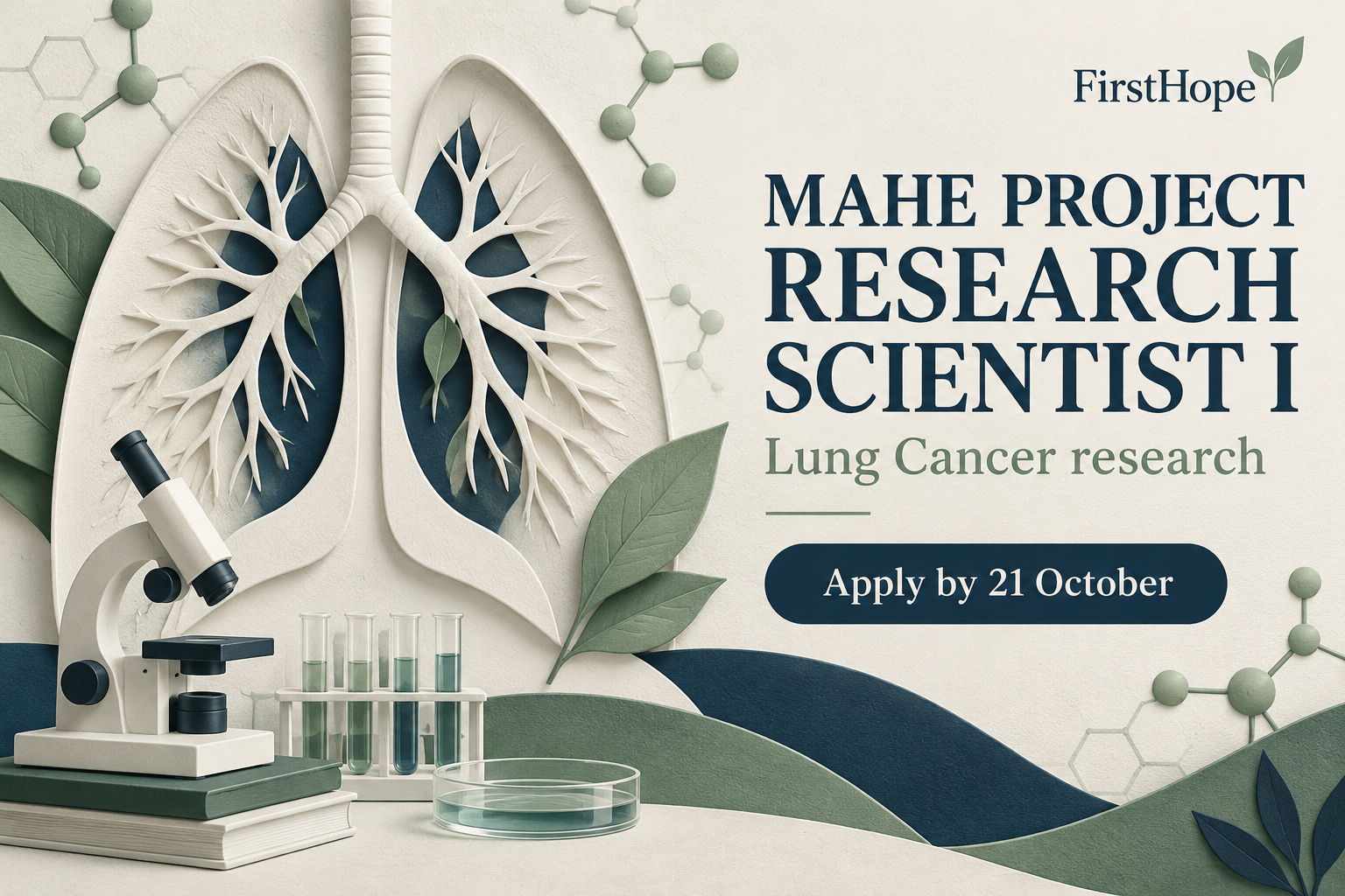MAHE / MCOPS, Manipal mahe project research scientist i cover, with Lung Cancer research and application date text.