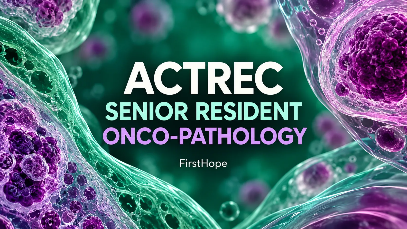 ACTREC, Navi Mumbai Senior Resident — Onco-Pathology recruitment cover with clear text and a distinct editorial illustration, FirstHope.