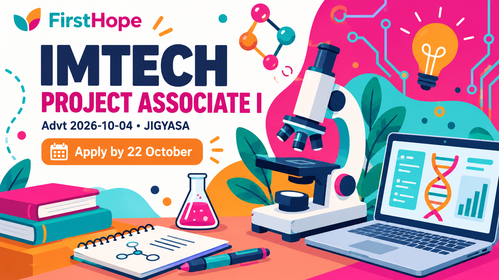 CSIR-IMTECH, Chandigarh imtech project associate i cover, with Advt 2026-10-04 • JIGYASA and application date text.