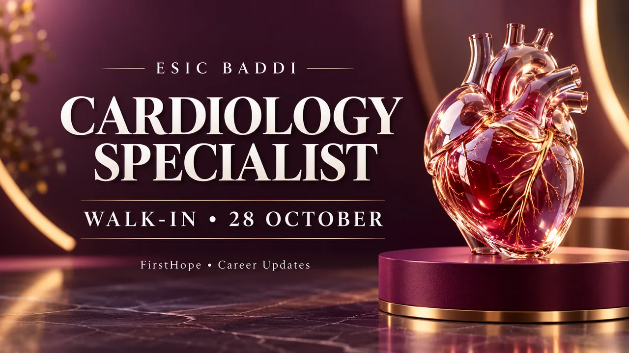 ESIC Baddi Cardiology Super Specialist 2026: 28 October Walk-In — FirstHope career update