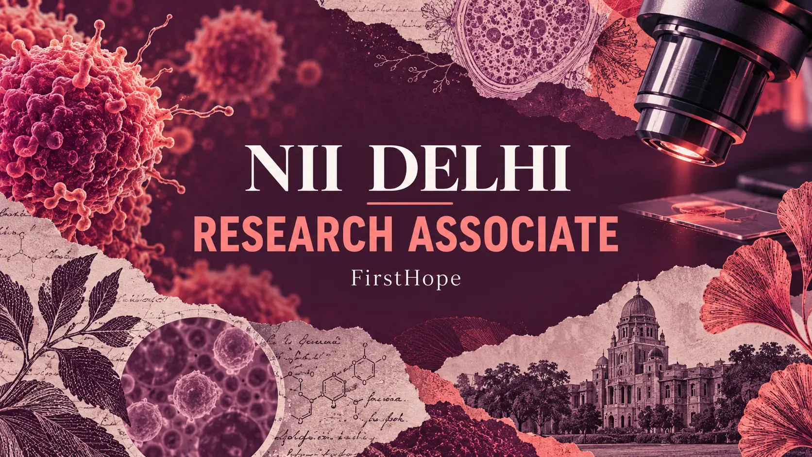 National Institute of Immunology, Delhi Research Associate I recruitment cover with clear text and a distinct editorial illustration, FirstHope.