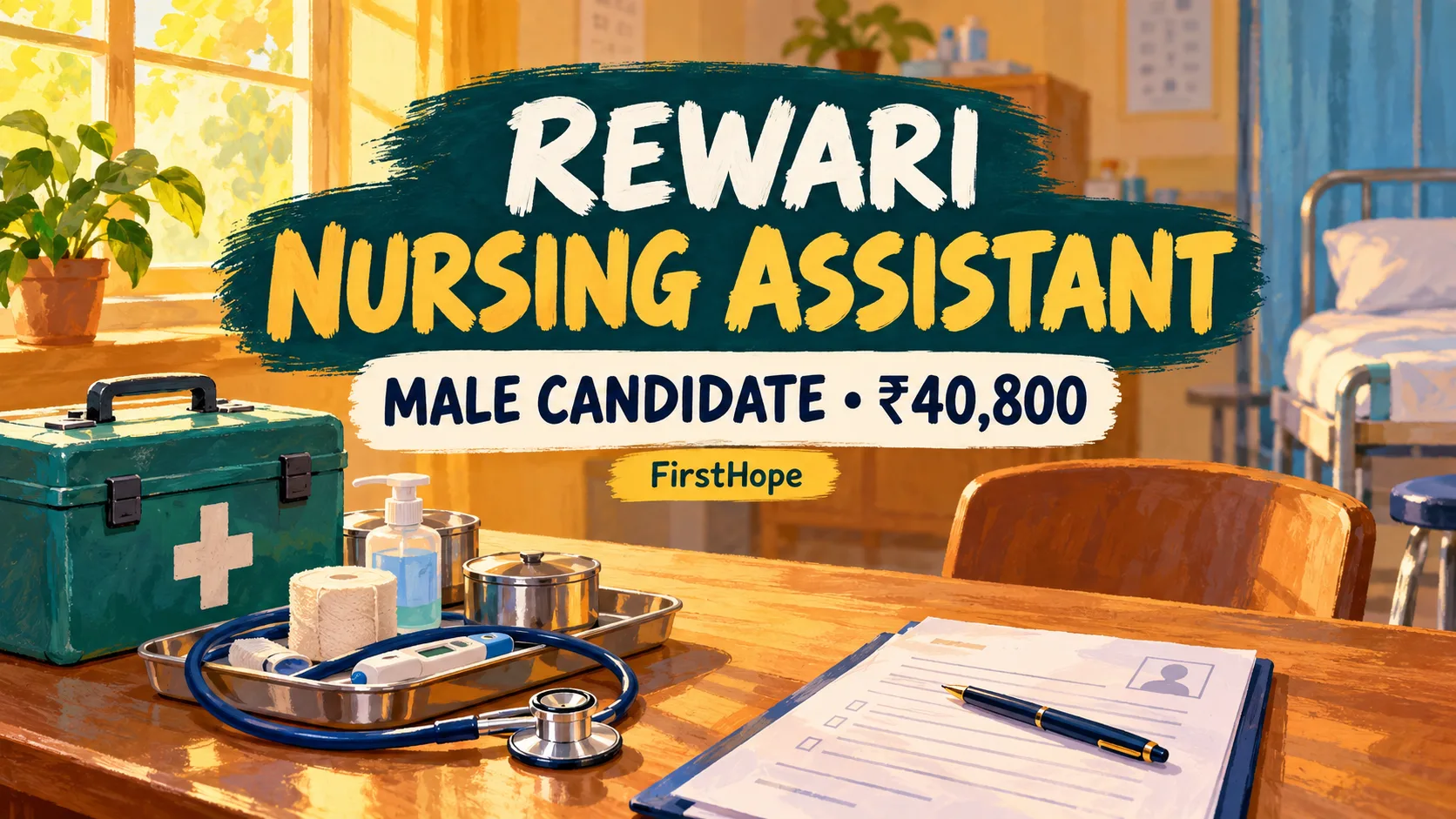 REWARI NURSING ASSISTANT — MALE CANDIDATE • ₹40,800. FirstHope career and exam update.