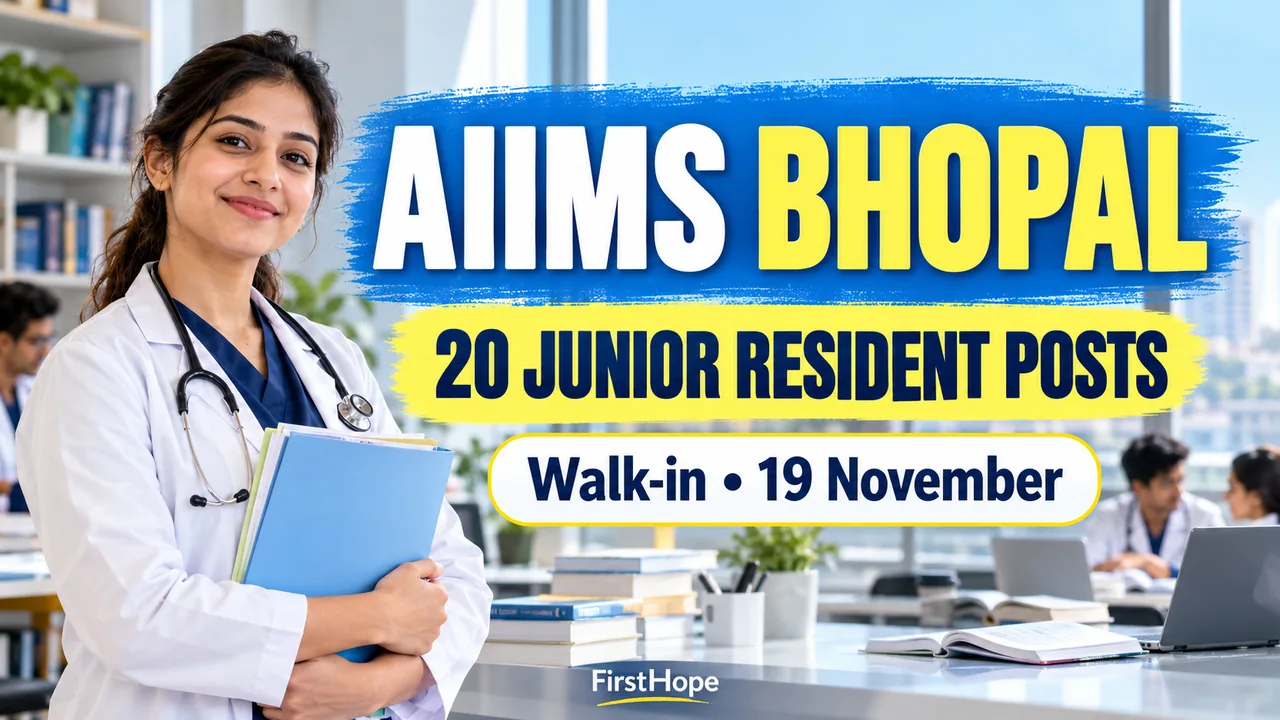 AIIMS Bhopal Junior Resident 2026: 20 MBBS Posts, 19 November Walk-In — FirstHope student update