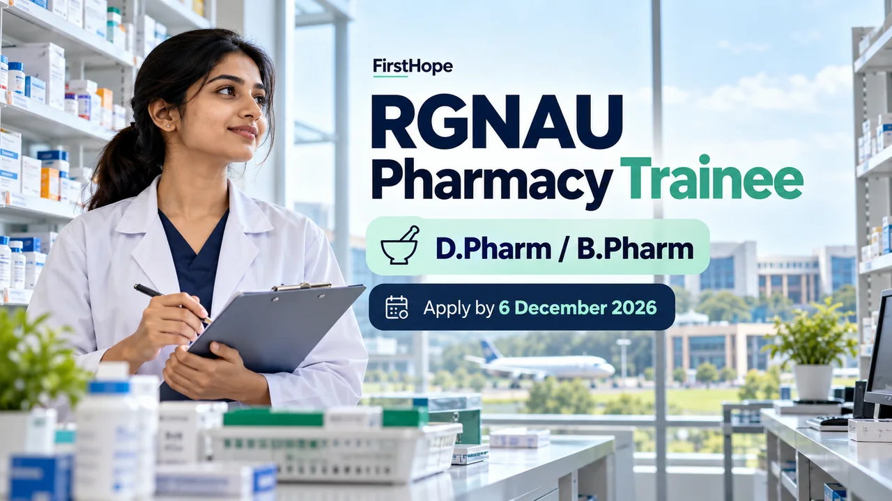 RGNAU Pharmacy Trainee 2026: D.Pharm/B.Pharm, ₹20,000 Stipend — FirstHope career and study update.