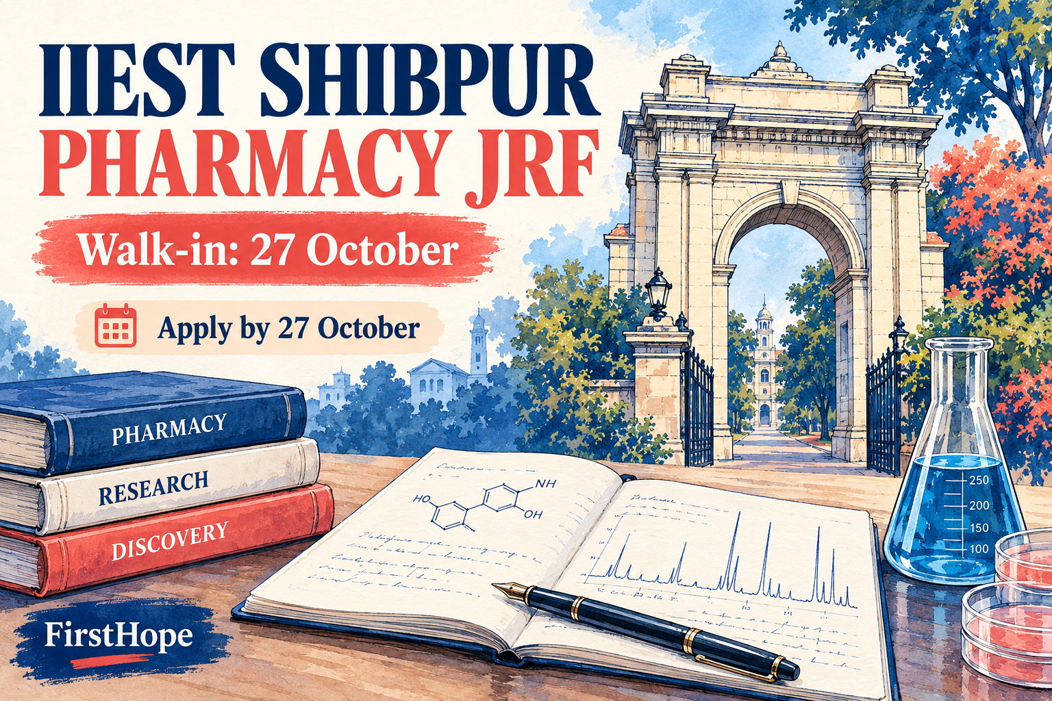 IIEST Shibpur, Centre for Healthcare Science and Technology iiest shibpur pharmacy jrf cover, with Walk-in: 27 October and application date text.