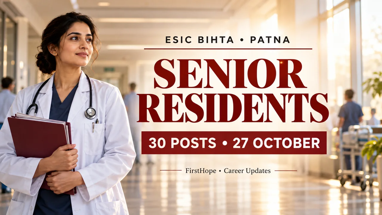 ESIC Bihta Senior Resident Recruitment 2026: 30 Posts, 27 October Walk-In — FirstHope career update