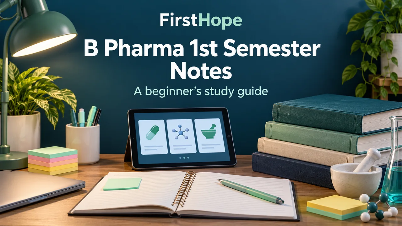 FirstHope first-semester B.Pharm notes study guide cover.