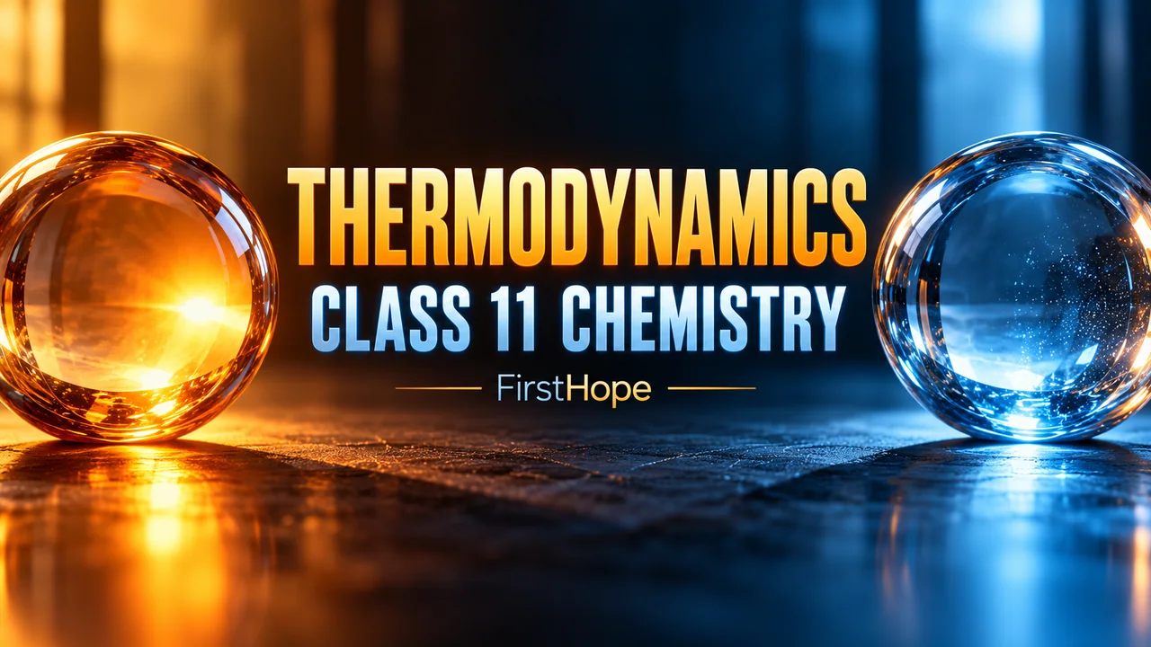 FirstHope Thermodynamics Class 11 Chemistry Notes PDF: Quick Revision cover with a distinct creative study scene and large readable text.