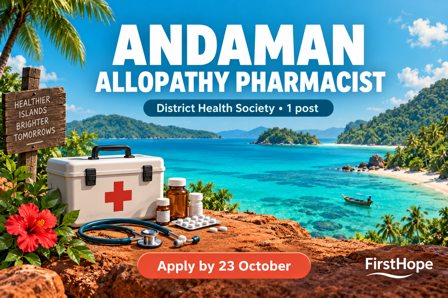District Health Society, North and Middle Andaman andaman allopathy pharmacist cover, with District Health Society • 1 post and application date text.
