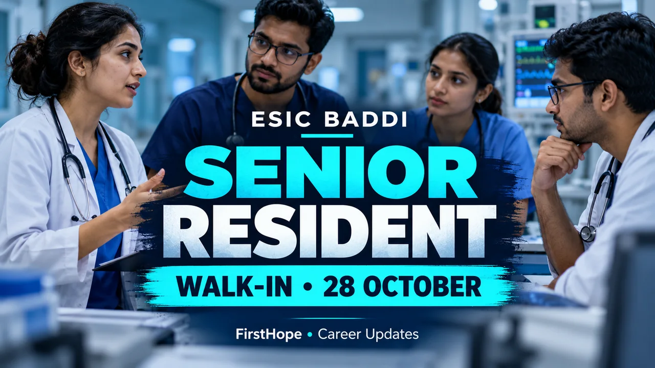 ESIC Baddi Senior Resident Recruitment 2026: 27 Posts, 28 October Walk-In — FirstHope career update