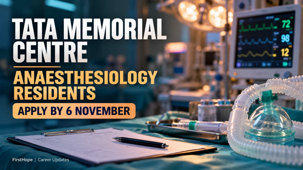 Tata Memorial Centre Anaesthesiology Residents cover with an anaesthesia desk and 6 November deadline.