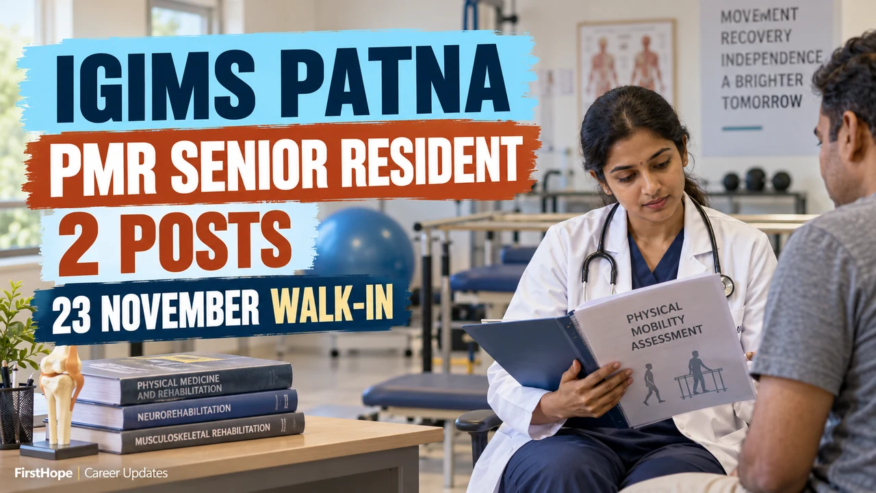 IGIMS Patna PMR Senior Resident cover with a rehabilitation doctor, two posts and 23 November walk-in.