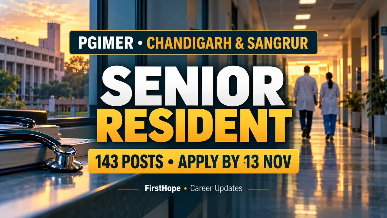 PGIMER Senior Resident Recruitment 2026: 143 Posts, Apply by 13 November — FirstHope career update