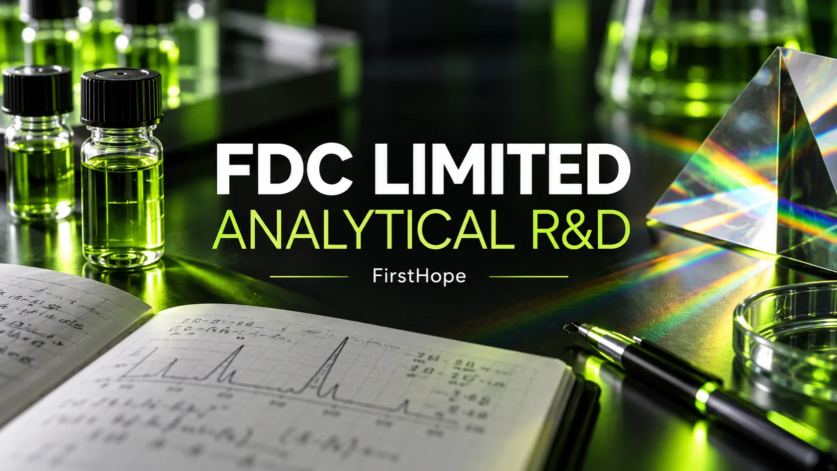 FDC Limited Analytical R&D recruitment cover with clear text and a distinct editorial illustration, FirstHope.