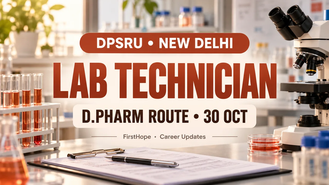 DPSRU Lab Technician Recruitment 2026: D.Pharm Route, 30 October Walk-In — FirstHope career update