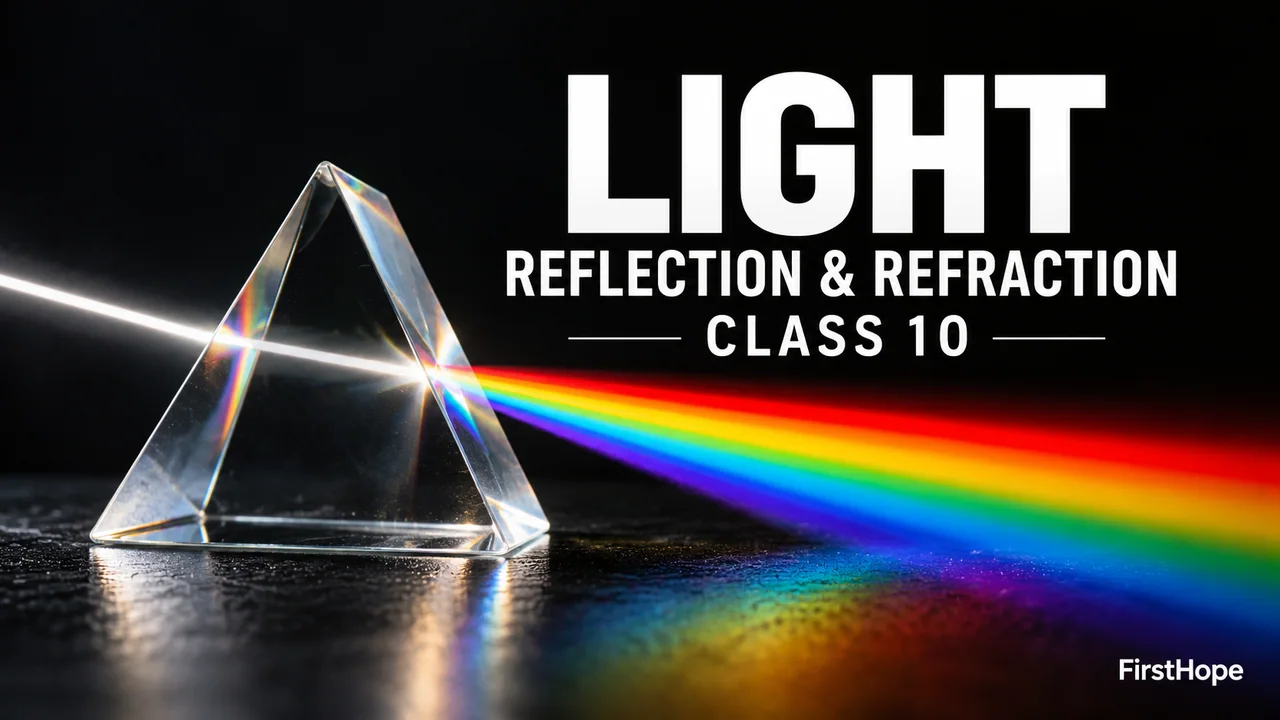 FirstHope Light Reflection and Refraction Class 10 Notes PDF cover with a distinct creative study scene and large readable text.