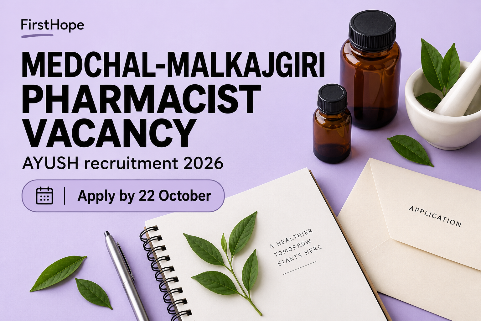 Medchal-Malkajgiri district AYUSH recruitment medchal-malkajgiri pharmacist vacancy cover, with AYUSH recruitment 2026 and application date text.
