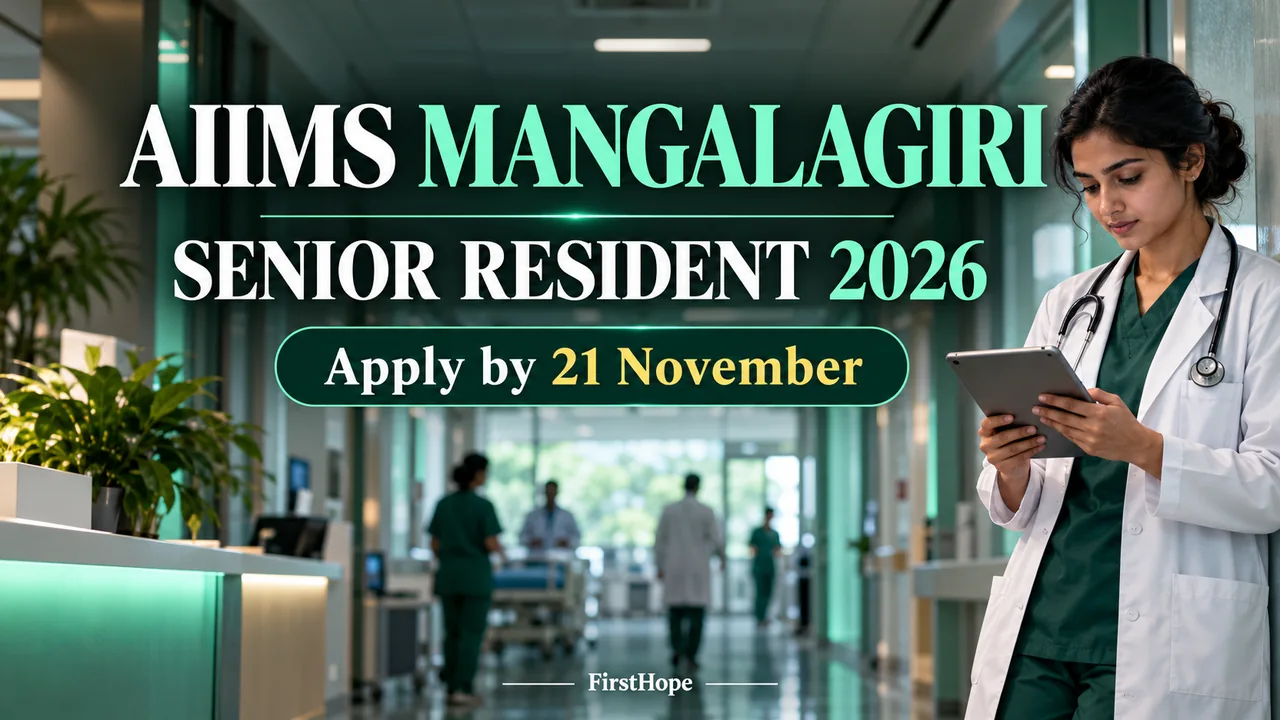 AIIMS Mangalagiri Senior Resident 2026: 28 Posts, Apply by 21 November — FirstHope student update