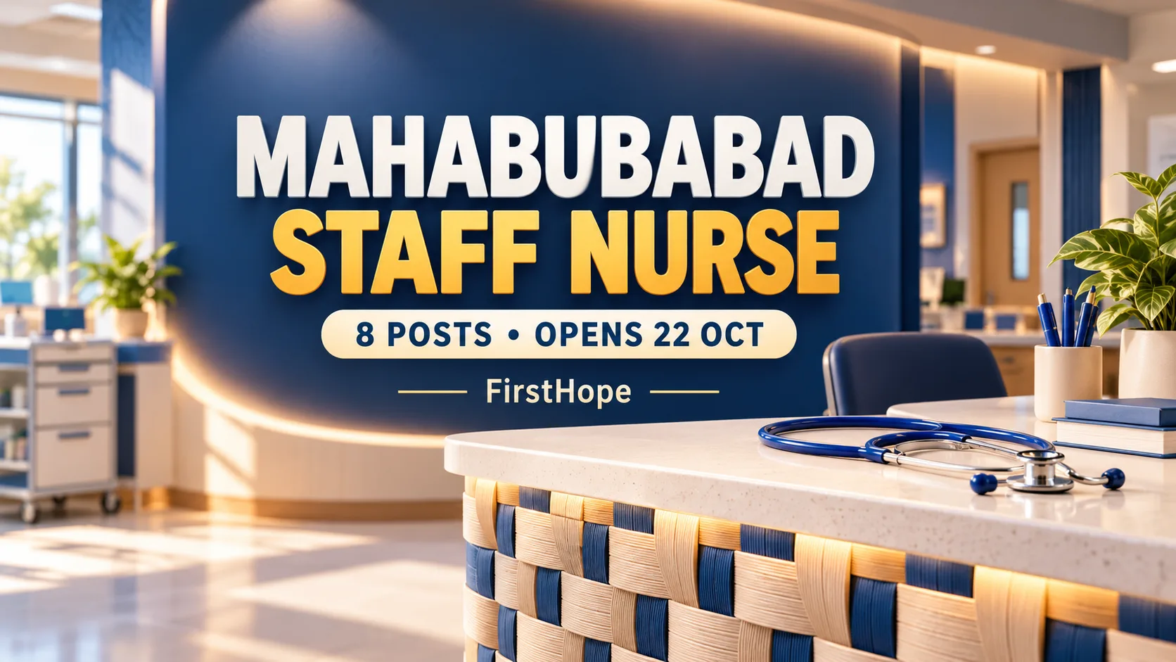 MAHABUBABAD STAFF NURSE — 8 POSTS • OPENS 22 OCT. FirstHope career and exam update.