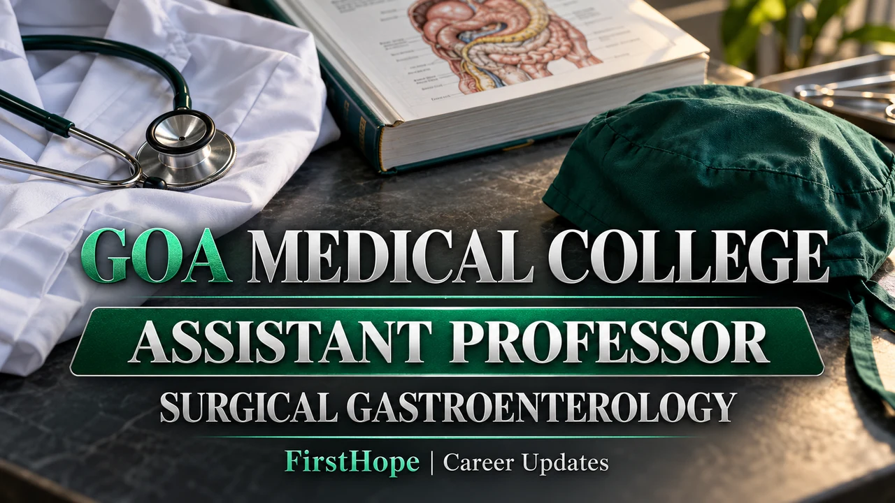 Goa Medical College Surgical Gastroenterology Assistant Professor cover with medical books and a stethoscope.