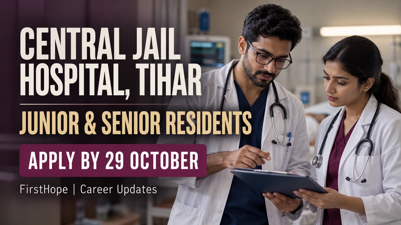 Central Jail Hospital Tihar Junior and Senior Resident cover with two doctors and the 29 October application deadline.