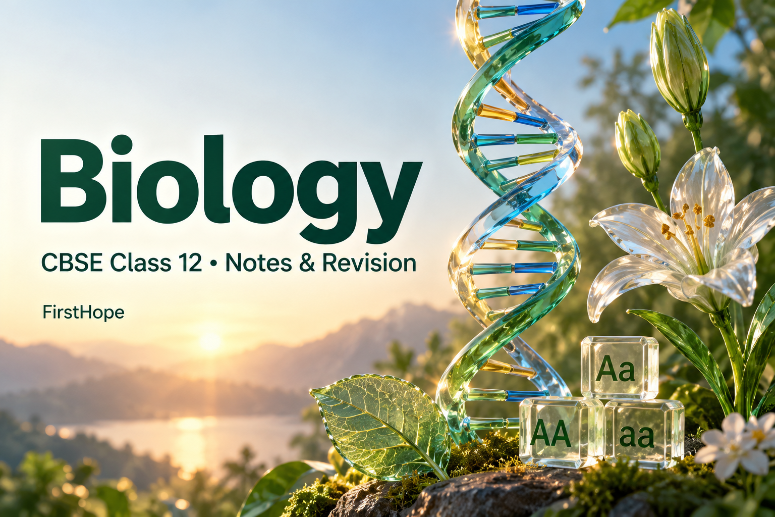 glass and light cover titled Biology, with CBSE Class 12 Notes & Revision and FirstHope branding.