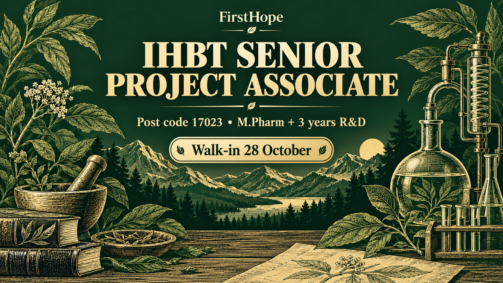 CSIR-IHBT, Palampur ihbt senior project associate cover, with Post code 17023 • M.Pharm + 3 years R&D and interview date text.