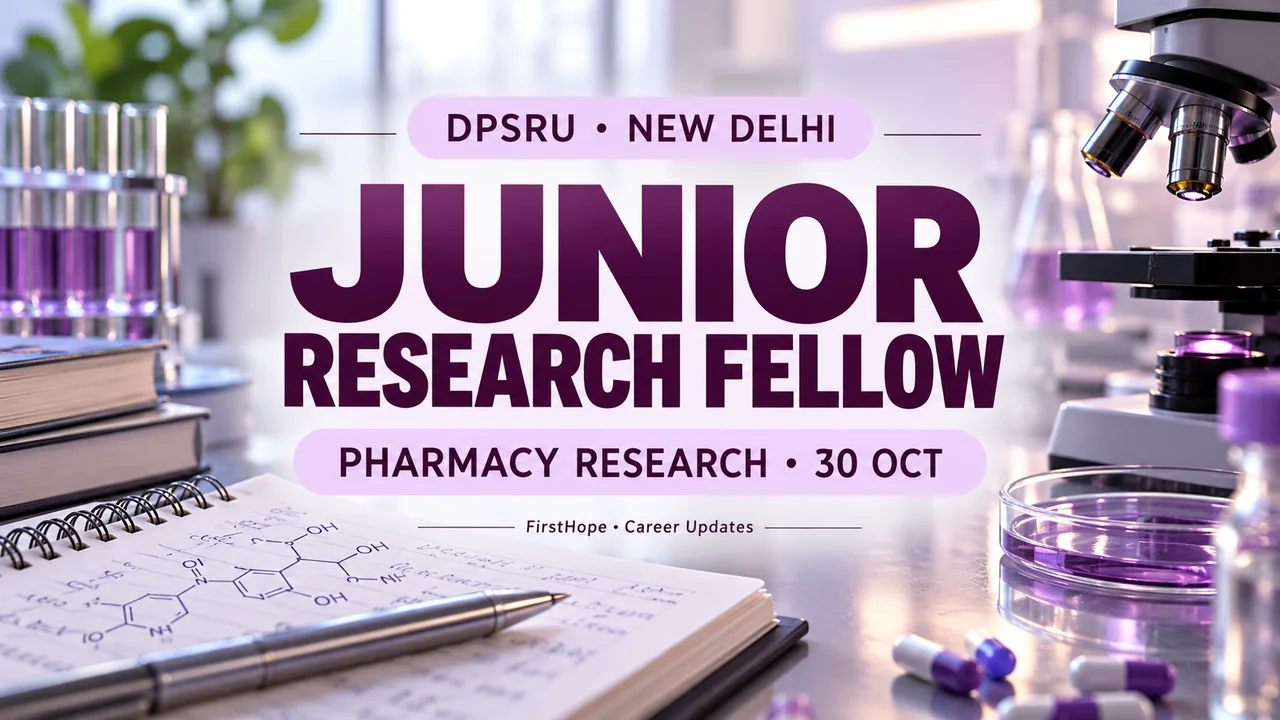 DPSRU JRF Recruitment 2026: B.Pharm/M.Pharm Routes, 30 October Walk-In — FirstHope career update