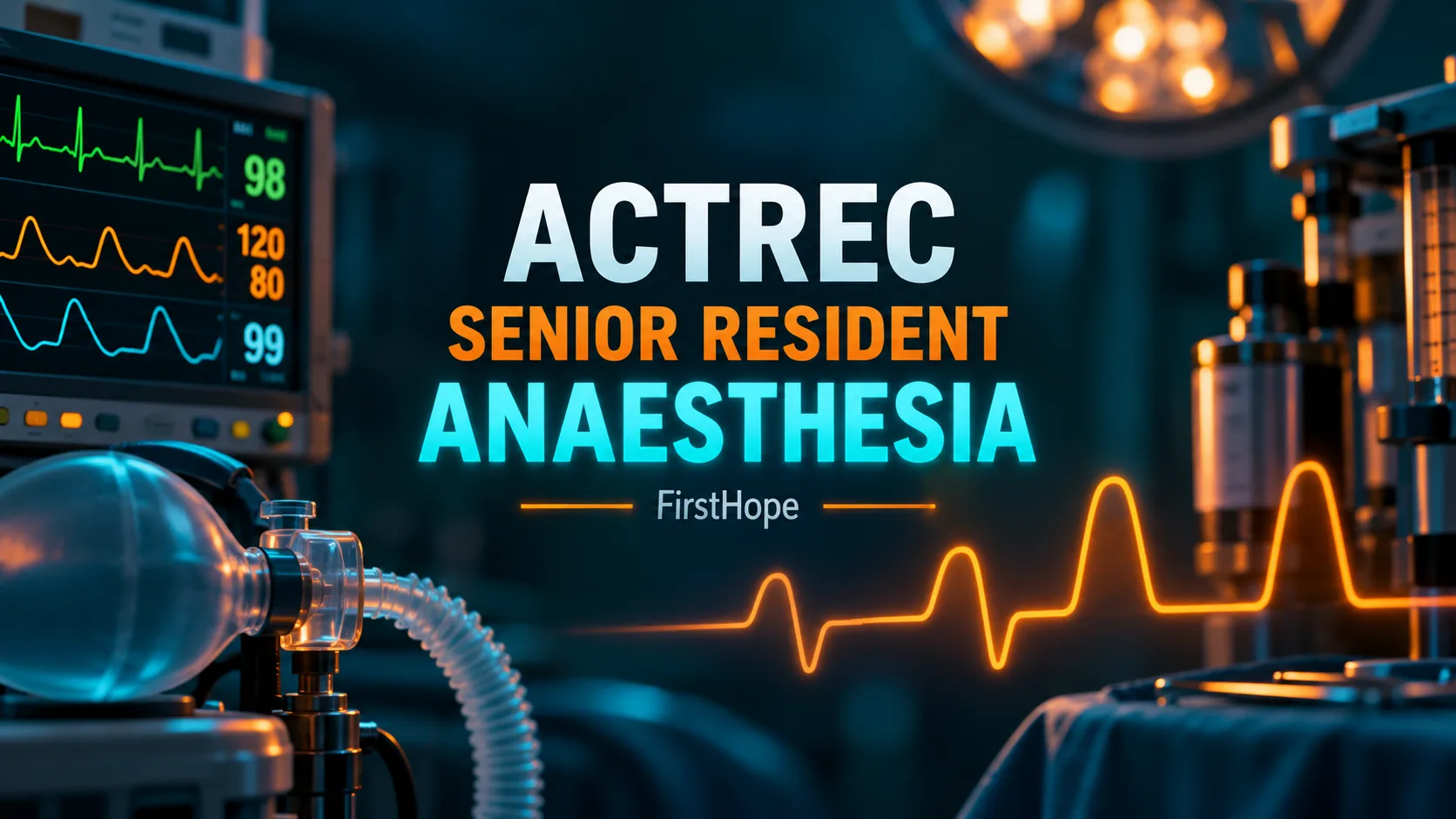 ACTREC, Navi Mumbai Senior Resident — Anaesthesia recruitment cover with clear text and a distinct editorial illustration, FirstHope.
