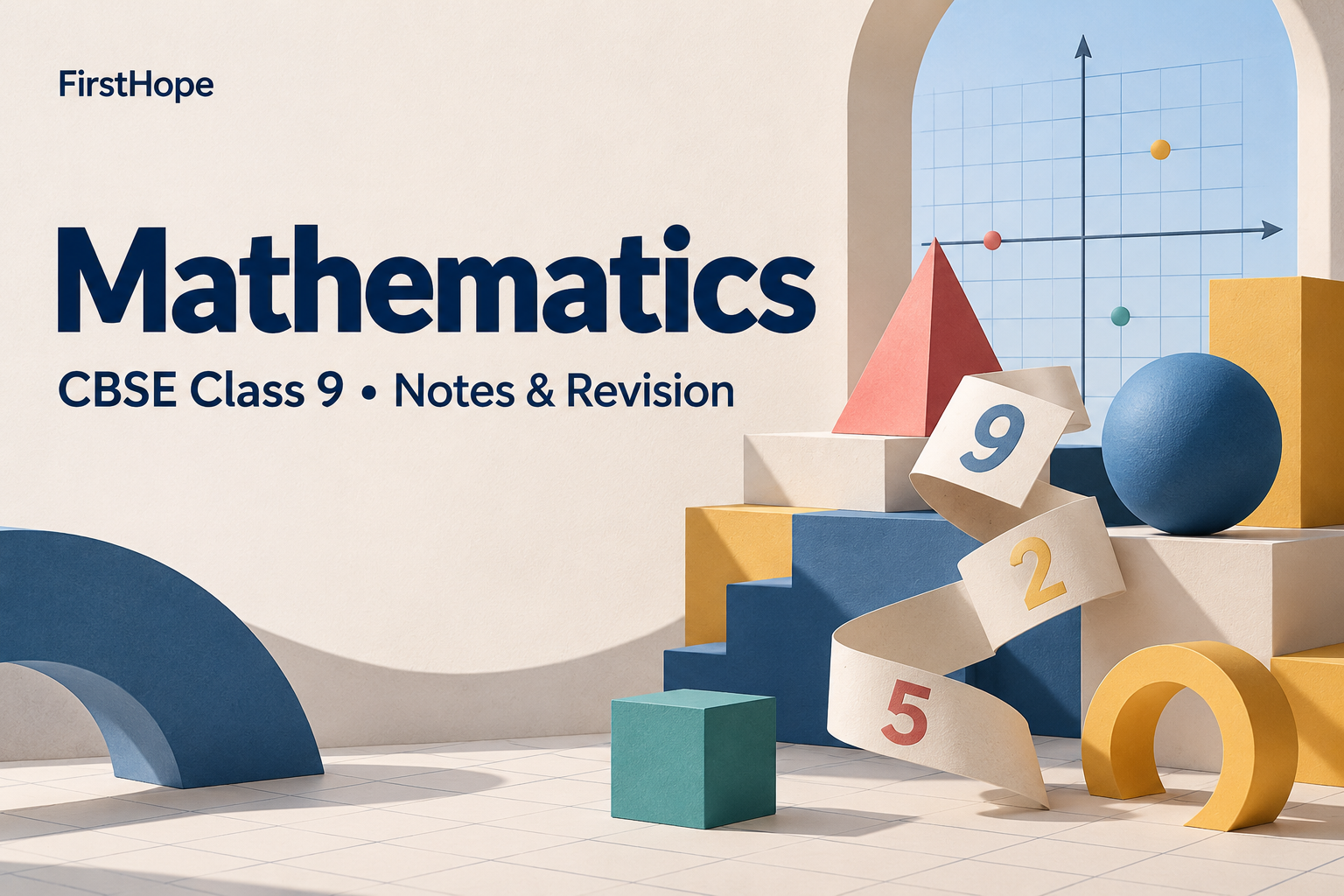 architectural model cover titled Mathematics, with CBSE Class 9 Notes & Revision and FirstHope branding.