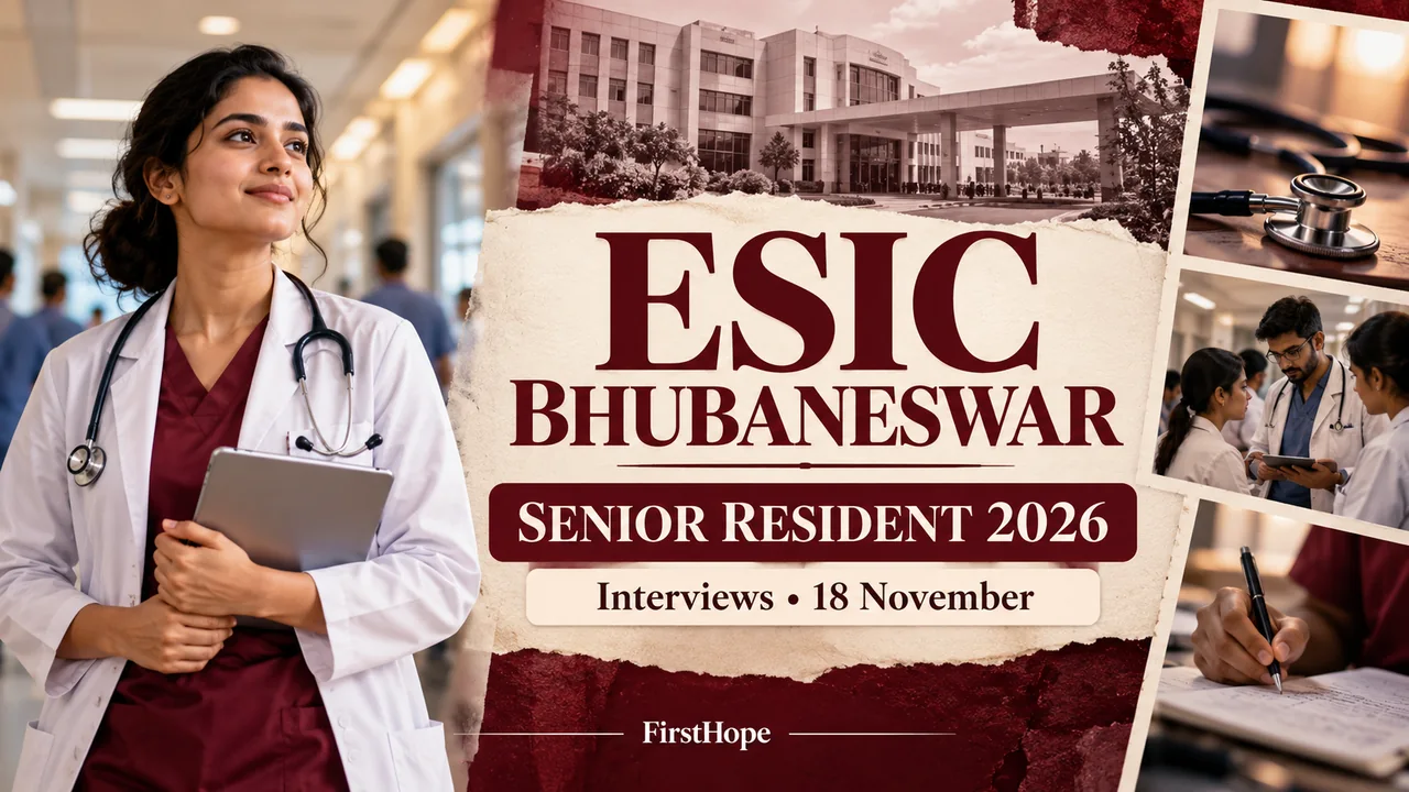 ESIC Bhubaneswar Senior Resident 2026: 33 Posts, 18 November Interview — FirstHope career update