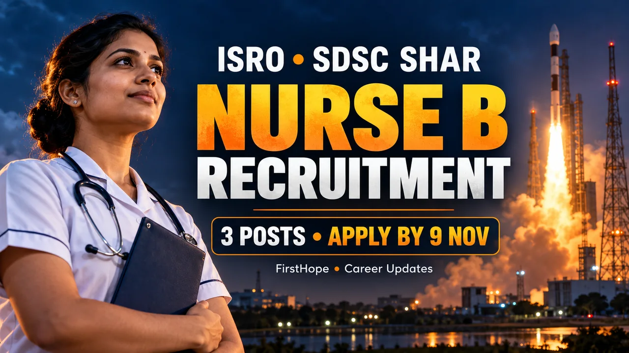 ISRO SDSC SHAR Nurse B Recruitment 2026: 3 Posts, Apply by 9 November — FirstHope career update