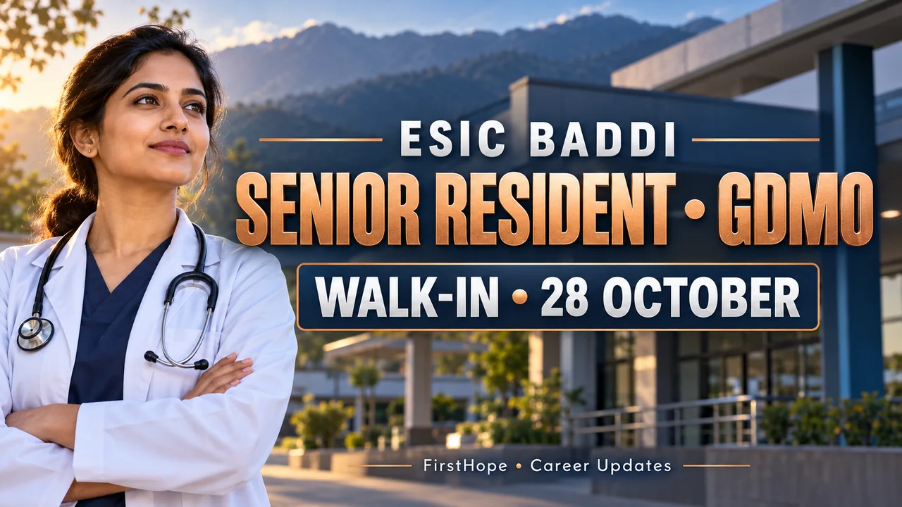 ESIC Baddi Senior Resident Against GDMO 2026: 28 October Walk-In — FirstHope career update