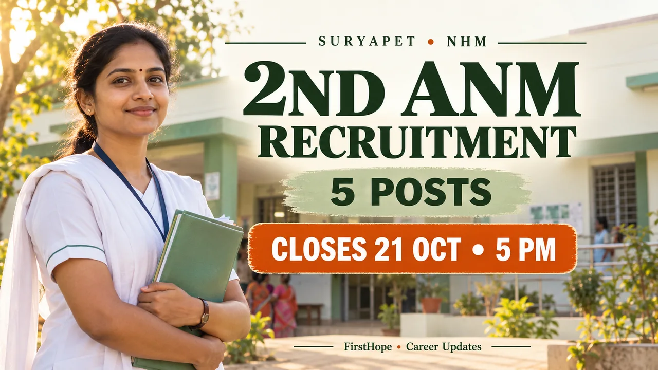 Suryapet 2nd ANM Recruitment 2026: 5 Posts, Closes 21 October at 5 PM — FirstHope career update